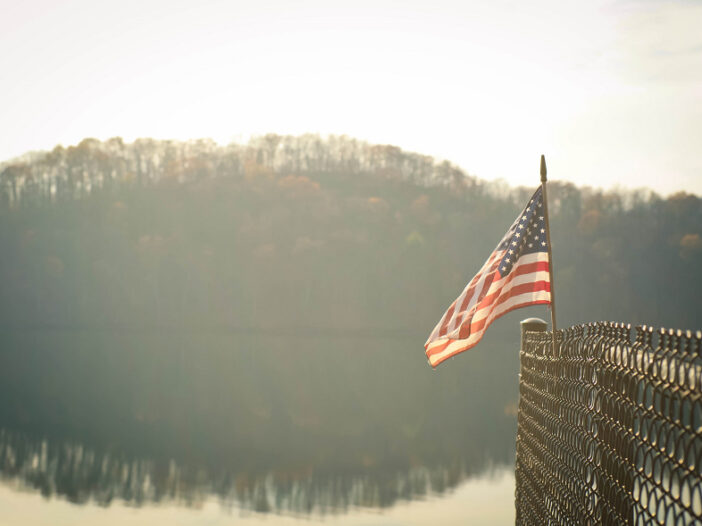 American Flag Over a Lake