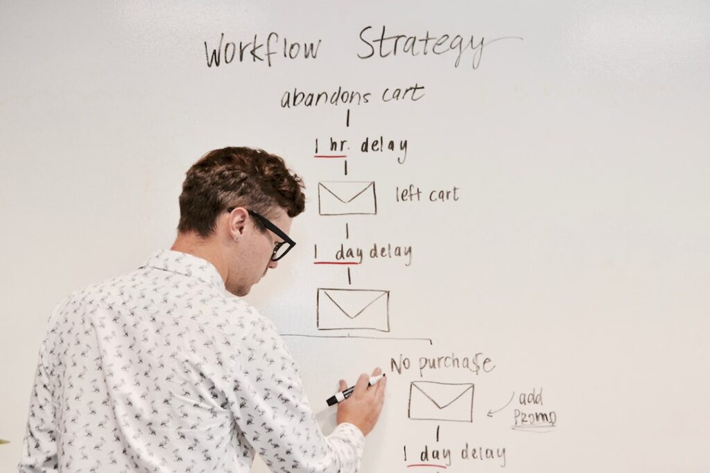An office employee planning a workflow strategy